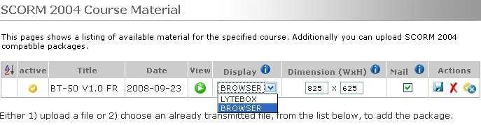 setting properties for a SCORM package